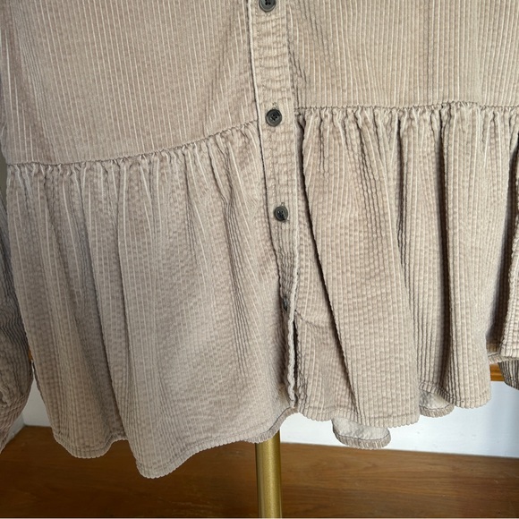 American Eagle Corduroy Peplum Button Down Shirt - Picture 3 of 4